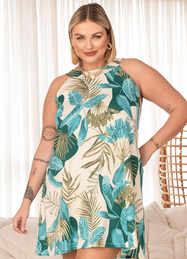 Quintess - Vestido Folhagem Bege em Malha Fria 17