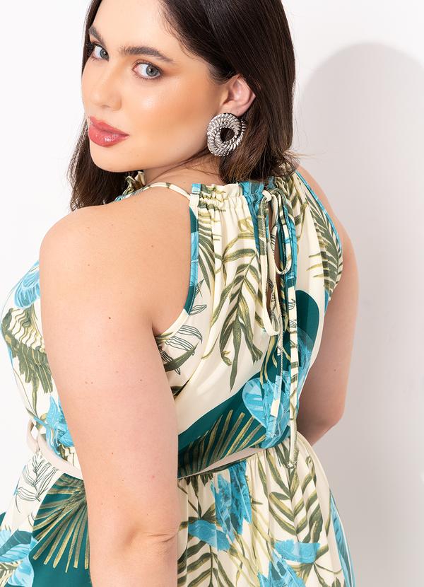 Quintess - Vestido Folhagem Bege em Malha Fria 10