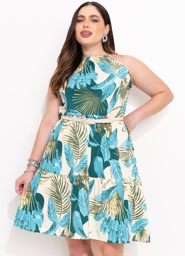 Quintess - Vestido Folhagem Bege em Malha Fria 5