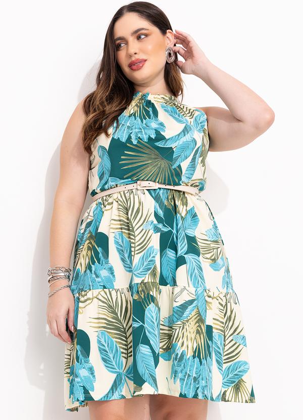 Quintess - Vestido Folhagem Bege em Malha Fria 7