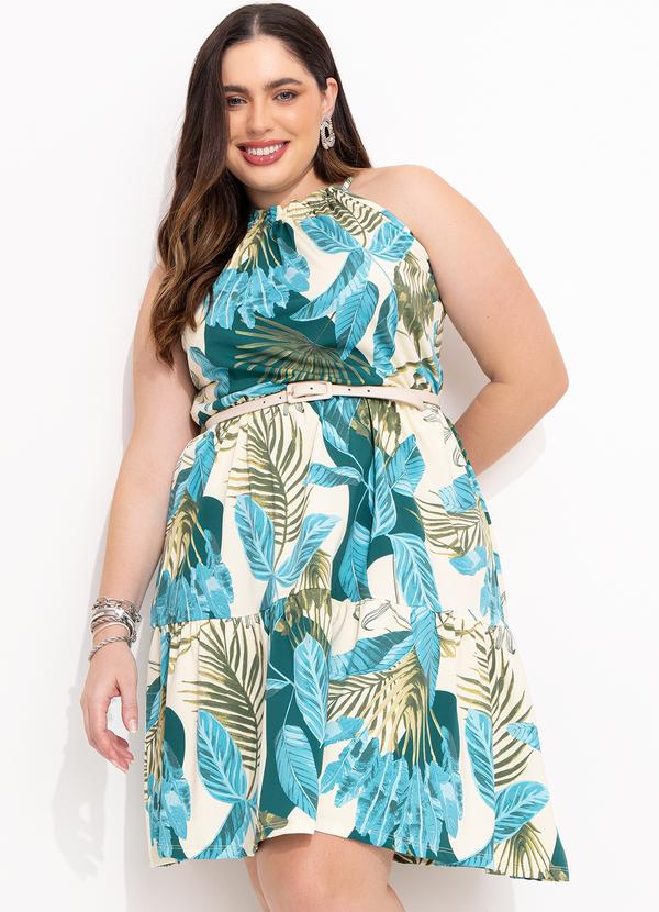 Quintess - Vestido Folhagem Bege em Malha Fria 8