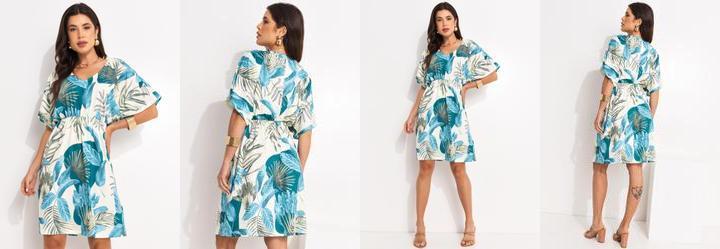 Vestido Folhagem Bege em Malha Fria