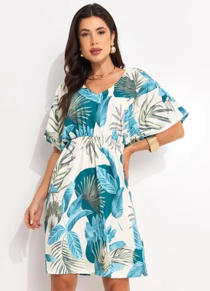 Quintess - Vestido Folhagem Bege em Malha Fria - QUINTESS