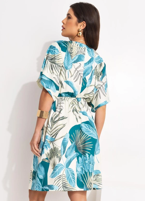 Quintess - Vestido Folhagem Bege em Malha Fria 5