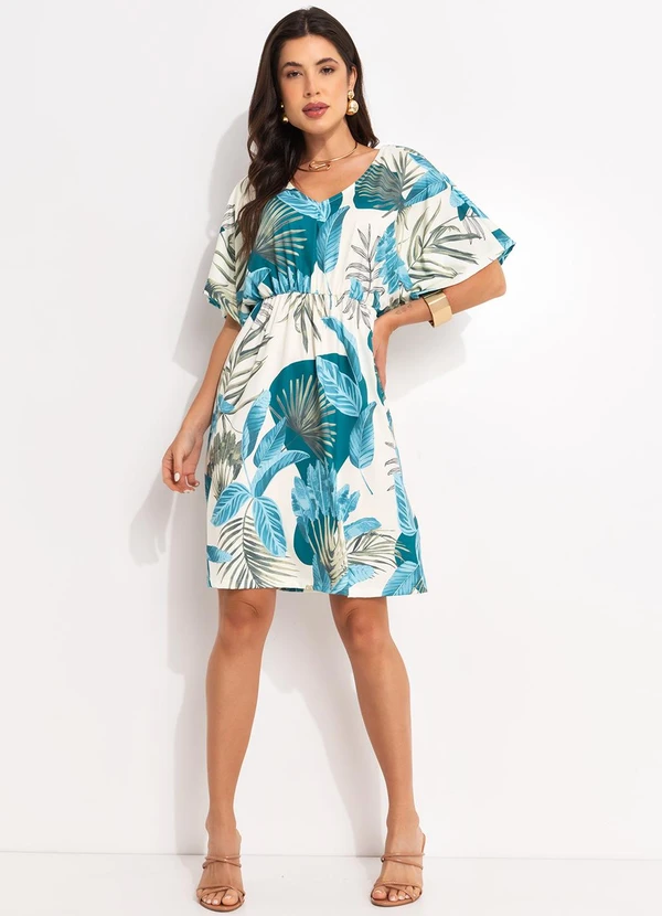 Quintess - Vestido Folhagem Bege em Malha Fria 4