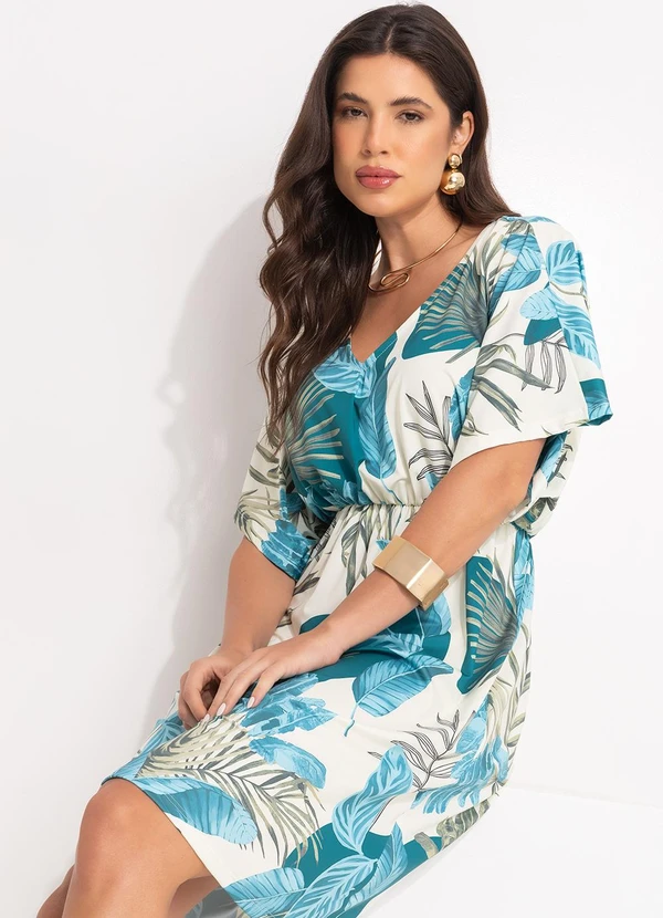 Quintess - Vestido Folhagem Bege em Malha Fria 2