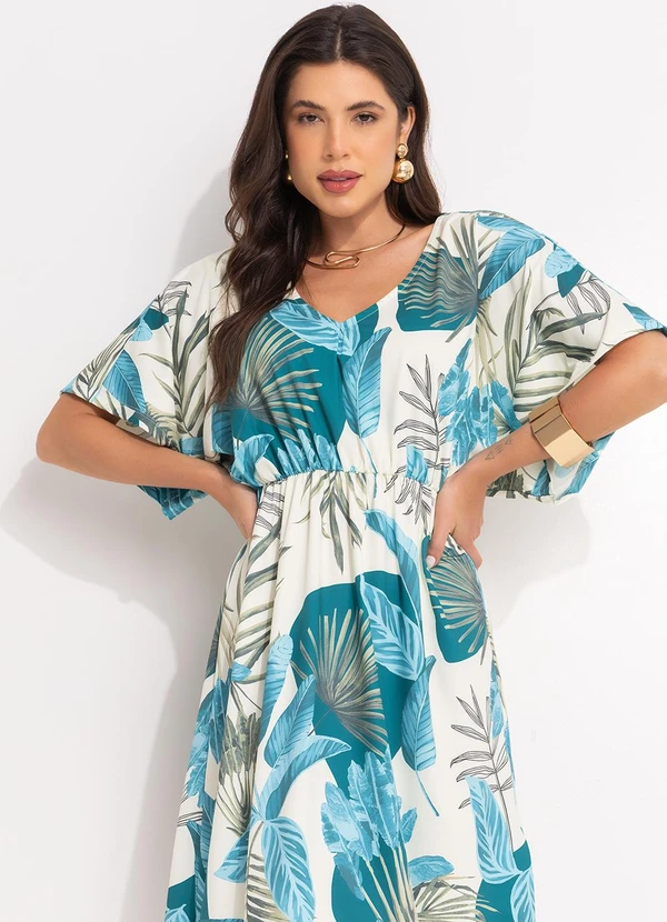 Quintess - Vestido Folhagem Bege em Malha Fria 1