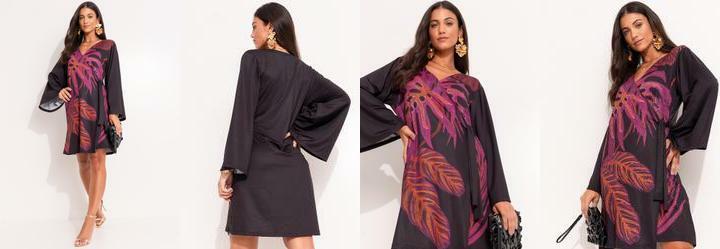 Vestido Folhagem Bordada Localizada em Malha Fri