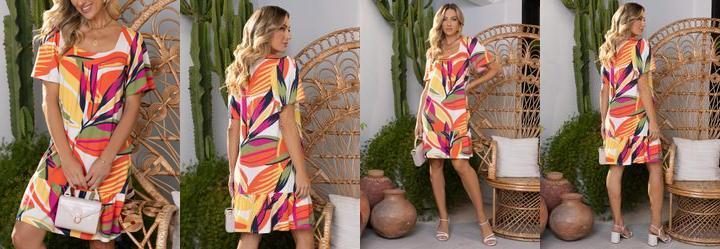 Vestido Folhagem Color em Malha de Viscose