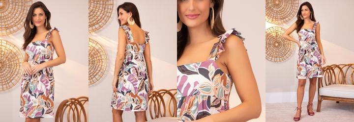 Vestido Folhagem Colorida em Poliflex
