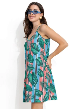 Moda Pop - Vestido Folhagem e Listrado com Prega e Alças - MODA POP