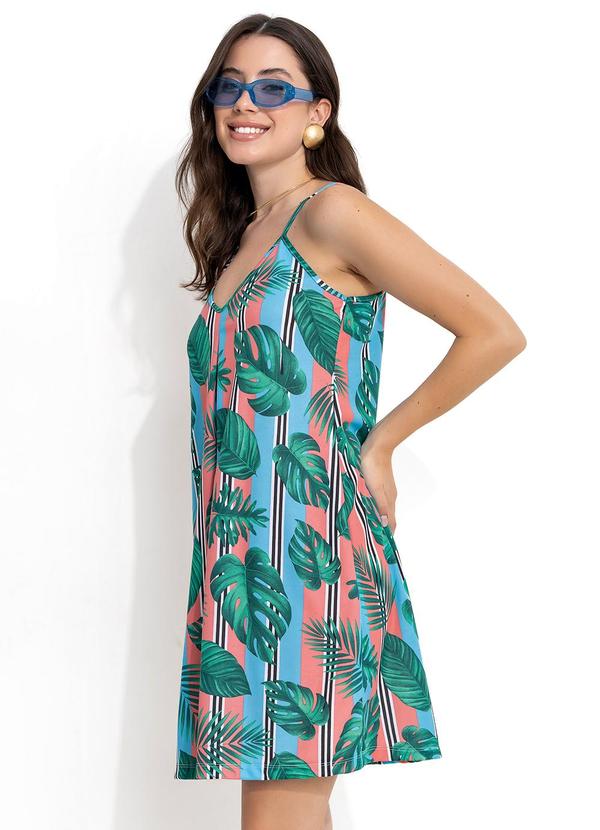 Moda Pop - Vestido Folhagem e Listrado com Prega e Alças 2
