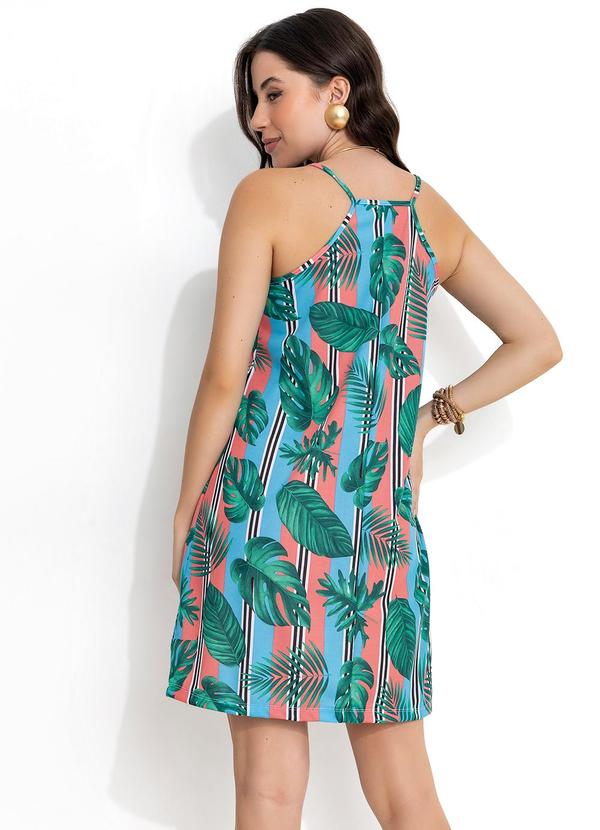Moda Pop - Vestido Folhagem e Listrado com Prega e Alças 4