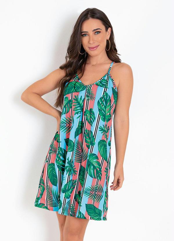 Moda Pop - Vestido Folhagem e Listrado com Prega e Alças 5