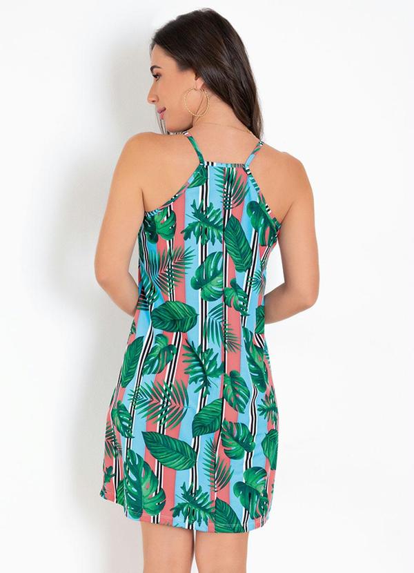 Moda Pop - Vestido Folhagem e Listrado com Prega e Alças 6