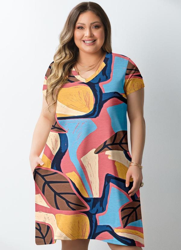 Quintess - Vestido Folhagem Geométrica em Malha de Viscose 2