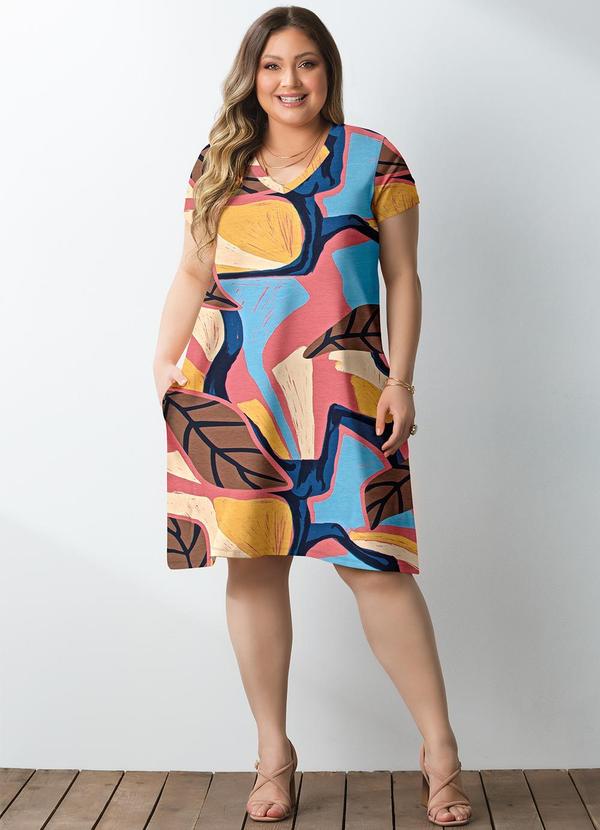 Quintess - Vestido Folhagem Geométrica em Malha de Viscose 4