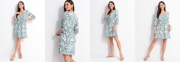 Vestido Folhagem Menta em Malha de Viscose