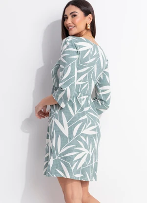 Quintess - Vestido Folhagem Menta em Malha de Viscose - QUINTESS