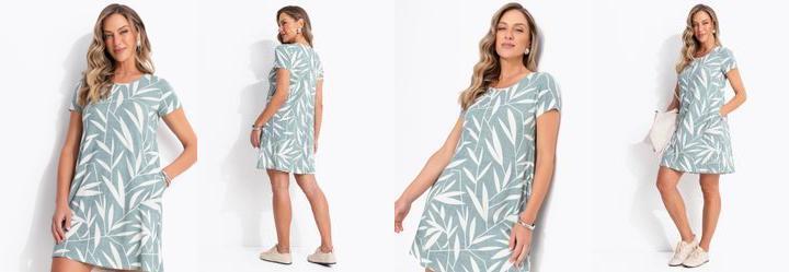 Vestido Folhagem Menta em Malha de Viscose