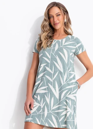 Quintess - Vestido Folhagem Menta em Malha de Viscose - QUINTESS