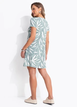 Quintess - Vestido Folhagem Menta em Malha de Viscose - QUINTESS
