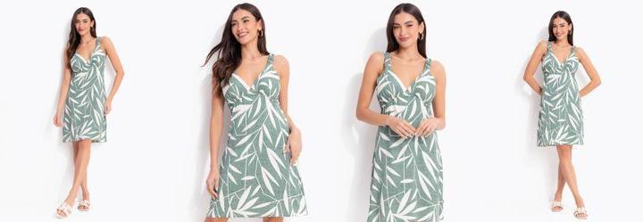 Vestido Folhagem Menta em Malha de Viscose