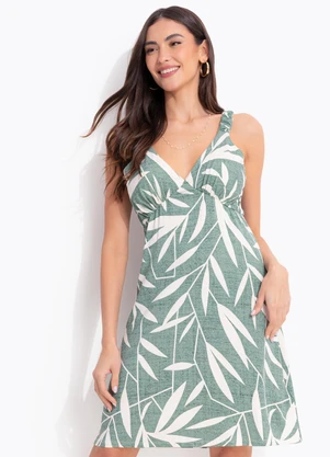 Quintess - Vestido Folhagem Menta em Malha de Viscose - QUINTESS