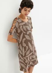 Vestido Folhagem Pontilhada em Linho