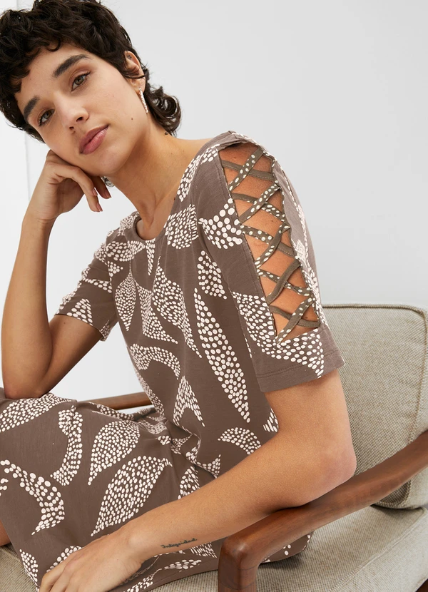 bonprix - Vestido Folhagem Pontilhada em Linho 3