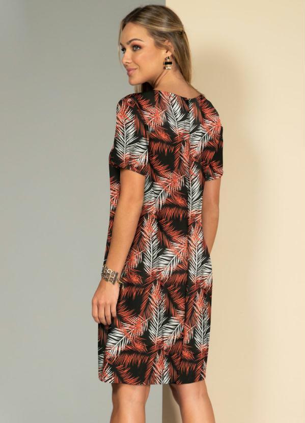 Quintess - Vestido Folhagem Preta com Bolsos 2