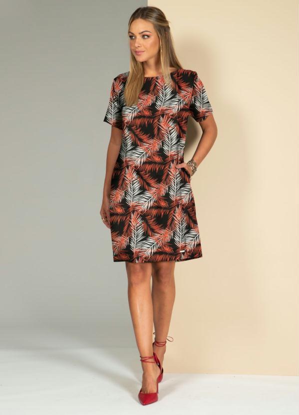 Quintess - Vestido Folhagem Preta com Bolsos 3