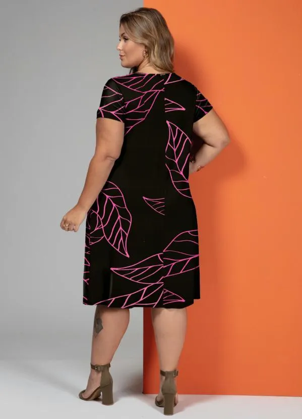 Quintess - Vestido Folhagem Rosa com Bolsos 6