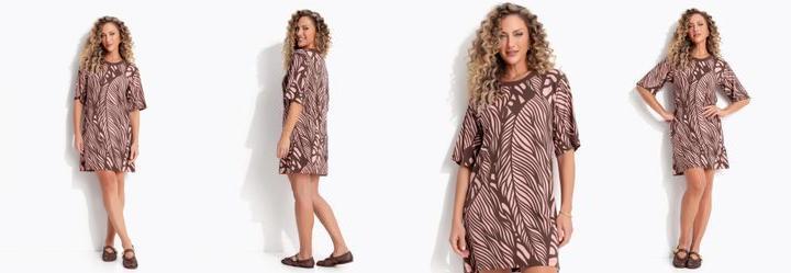 Vestido Folhagem Ros� em Malha de Viscose