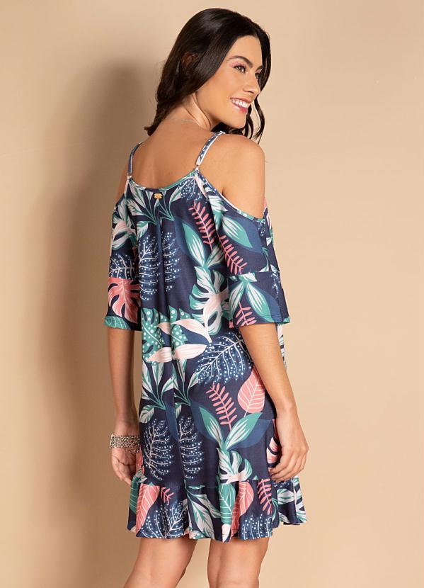 Quintess - Vestido Folhagem Roxa com Franzidos e Babados 2