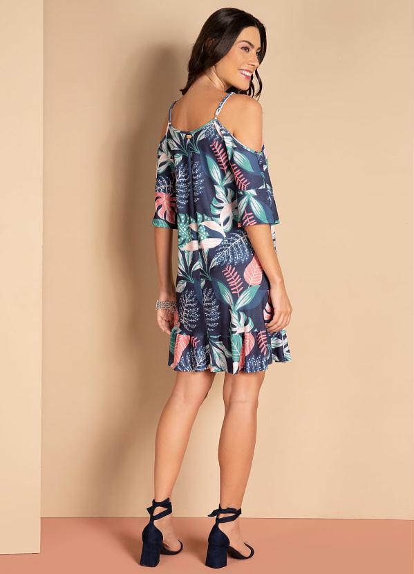 Quintess - Vestido Folhagem Roxa com Franzidos e Babados 4