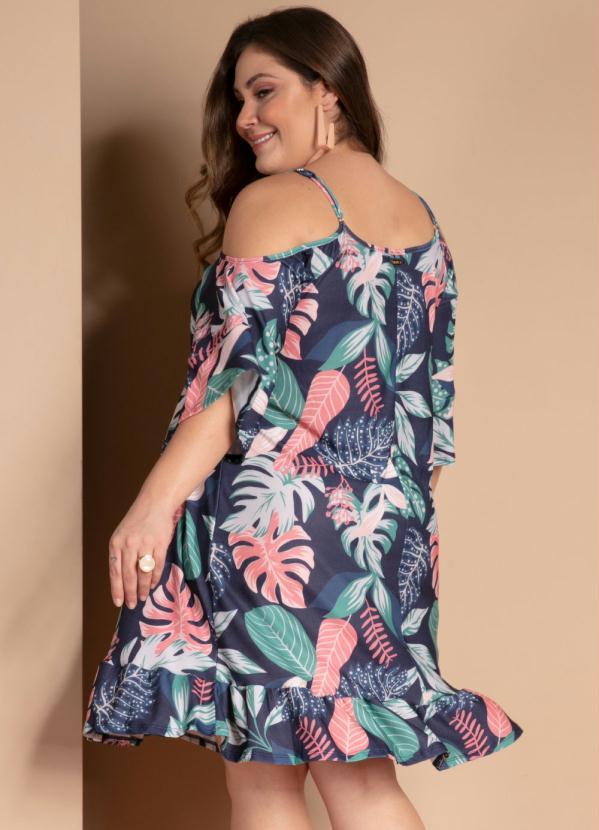 Quintess - Vestido Folhagem Roxa com Franzidos e Babados 7