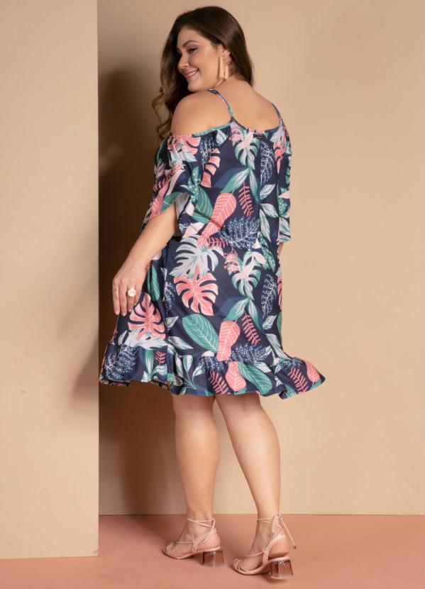 Quintess - Vestido Folhagem Roxa com Franzidos e Babados 9