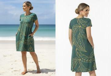 Vestido Folhagem Verde com Bolsos