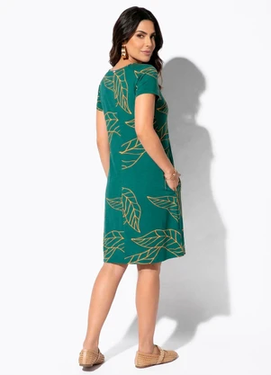 Quintess - Vestido Folhagem Verde com Bolsos - QUINTESS