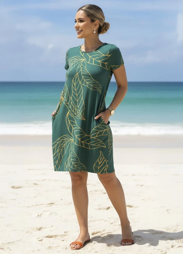 Quintess - Vestido Folhagem Verde com Bolsos 2