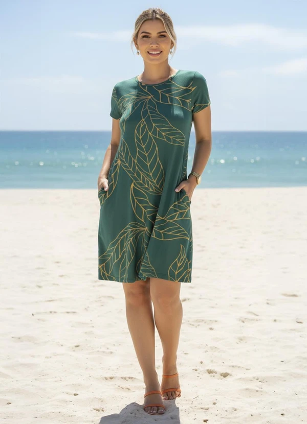 Quintess - Vestido Folhagem Verde com Bolsos 4