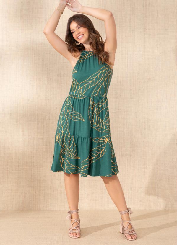 Quintess - Vestido Folhagem Verde com Decote Halter 3