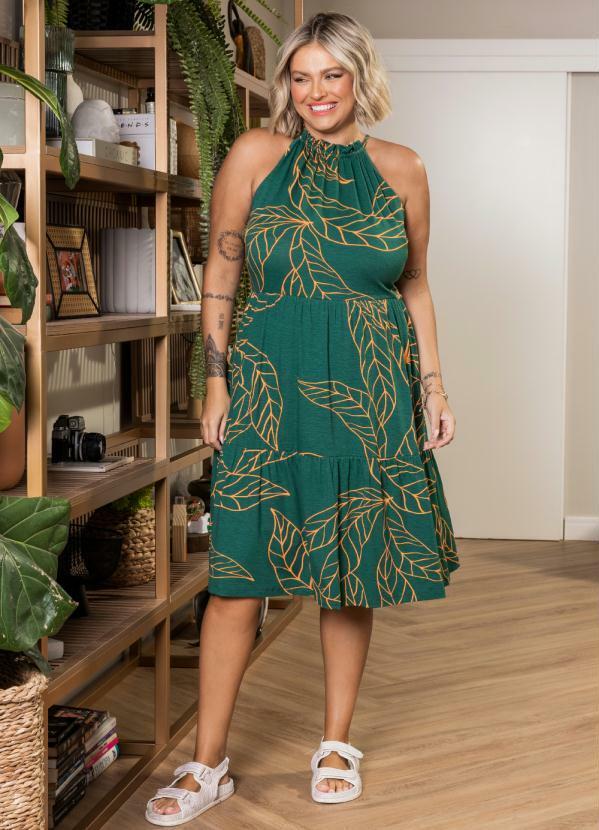 Quintess - Vestido Folhagem Verde com Decote Halter 4
