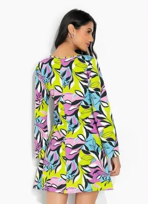 Moda Pop - Vestido Folhagem Verde com Mangas Longas - MODA POP