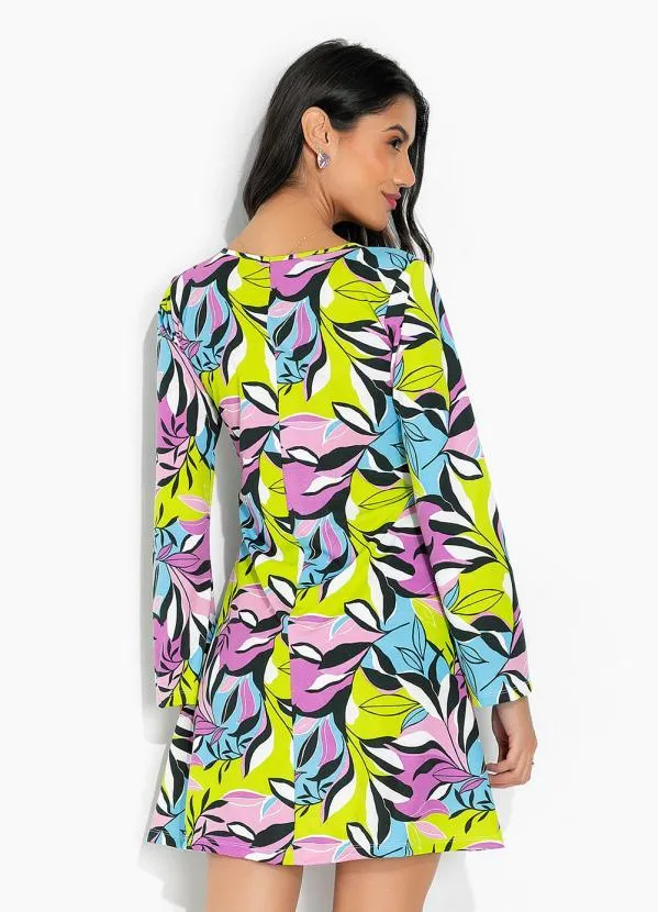 Moda Pop - Vestido Folhagem Verde com Mangas Longas 2