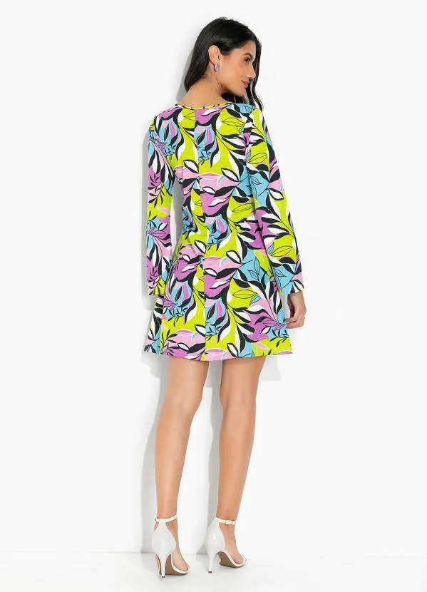 Moda Pop - Vestido Folhagem Verde com Mangas Longas 4