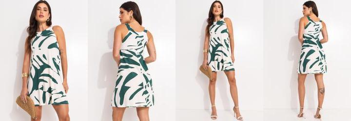 Vestido Folhagem Verde em Malha de Viscose