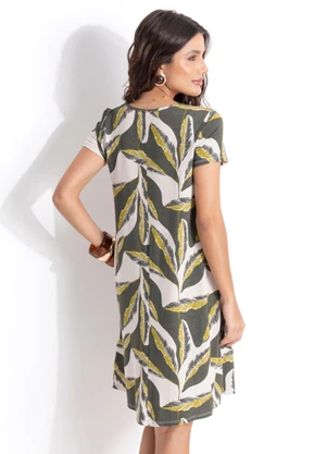 Quintess - Vestido Folhagem Verde em Malha de Viscose - QUINTESS