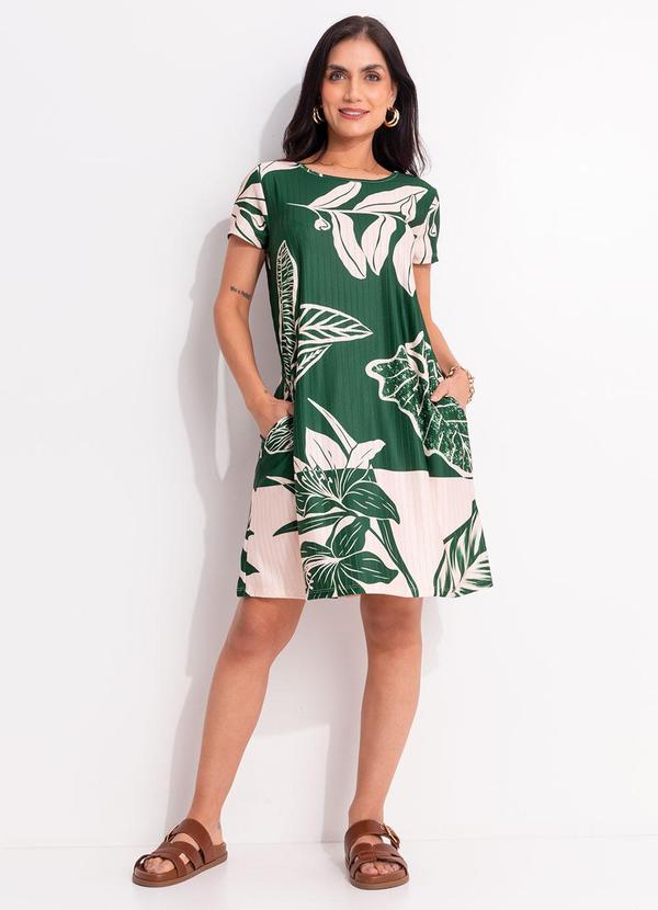 Vestido (Folhagem Verde) em Malha Texturizada